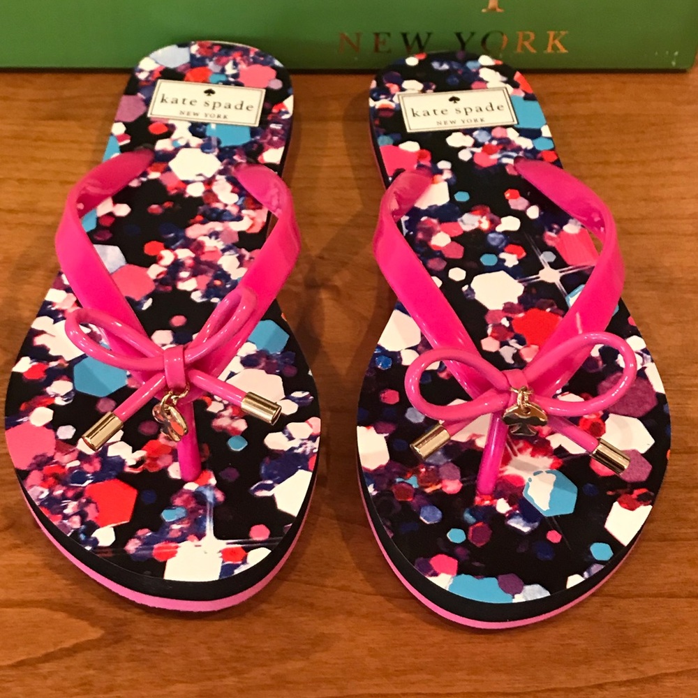 KATE SPADE Nova Photo Glitter Bow Flip Flops - Picture 2 of 4